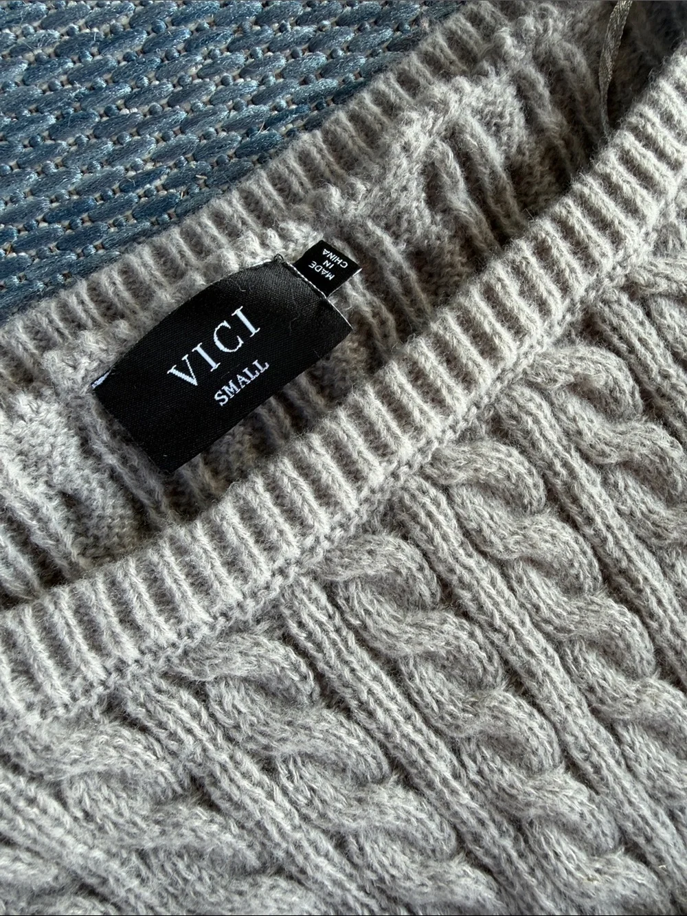 Vici Cable Knit Two-Piece Lounge Set — Light Gray